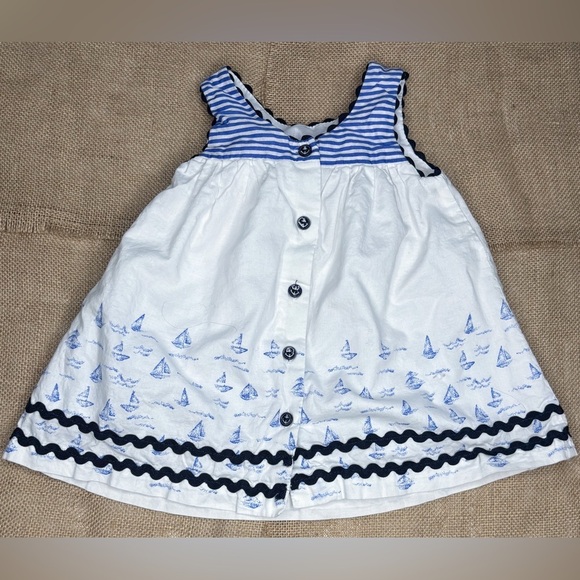 Catherine Malandrino Mini Sailboat Baby Dress 6 - 9 Mos Nautical Coastal Beach - Picture 3 of 5